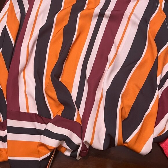 Eloquii Mixed Stripes Asymmetrical Knee Length Skirt Elastic Waistband Size 20 - Picture 2 of 4